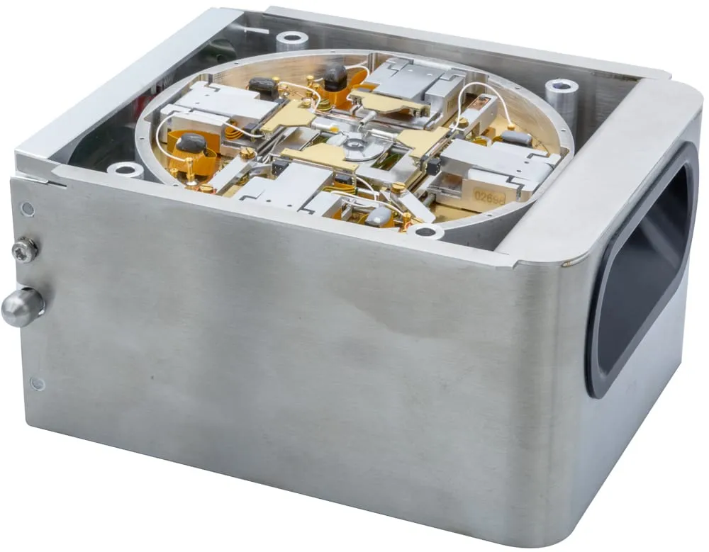 The PS4 Prober Shuttle for the Phenom XL — a stainless-steel module whose circular bay holds four ultra-flat MM4 micromanipulators with gold flex-circuit wiring around a central sample stage.